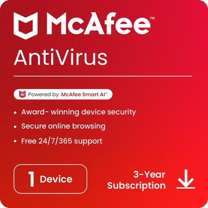 McAfee Antivirus 2024 | 1 Device, 3 Year | Antivirus Internet Security Software | Email Delivery